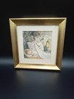Vintage Guardian Angel With Lantern Framed Print 7x7 Gold Frame Nursery Decor