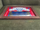 Vintage Budweiser Beer Wood Framed Mirror Sign Bar Garage Man Cave 15  X 21   
