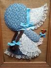 3d Holly Hobbie Hobby Vintage Fabric Textile Wall Art Framed Rustic Cottage 80s