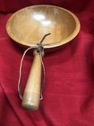 Vintage Woodcroftery Turned Wooden Bowl With Handle Primitive Made In Usa