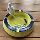 Vintage Michelin Bibendum Bib Ash Tray Yellow Blue Ashtray With Figure Rare