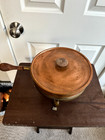 Vintage Copper Chafing Dish With Lid  Burner  Stand    Wooden Handles - Italy