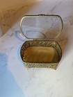 Vintage Brass Tone Filigree With Beveled Glass Trinket Jewelry Box