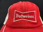 Vintage 80s Budweiser Red White Snapback Trucker Hat - Advertising Made In Usa