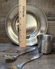 Baby s 1st Feeding Set Leonard Etched Elephant Stainless Steel 8 18 Vtg Korea 