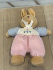 Vintage Soft Dreams Pastel Plaid Baby Bunny Rabbit Plush Rattle Toy