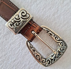 Brighton 1994 Women s Brown Embossed Leather Belt Silver Buckle L 44408 Vintage 