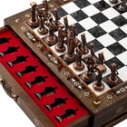15in Handmade Wooden Chess Set Metal Chess Pieces Storage Drawer Black Board