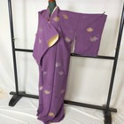 Japanese Kimono Komon Jacket Silk Robe Purple Shining Cloud Pattern  9402