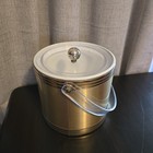 Vintage  George s Briard Usa Gold Tone Metal Ice Bucket W  Lid   Clear Handle