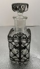 Rare Antique Holy Water Bottle - Glass With Metal Filigree Overlay 