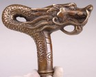 Chinese Handmade Bronze Carving Dragon Collect Cane Walking Stick Head Statue