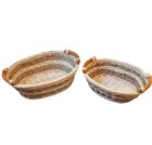 Set Of 2 Oval Wicker Serving Baskets Wood Handles