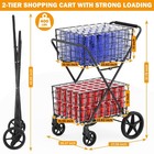 Heavy Duty 2 Tier Rolling Grocery Cart 400lb Collapsible Shopping Basket Utility