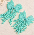 Teal Bow Curly Ribbon Grosgrain Adorable Hair Bow Clip Girl Hair Barrette Set