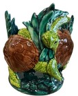 Sea Turtle Planter Signed Leihulu Ceramic Majolica Style Oahu Hawaii
