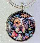 Pitbull Pit Bull Dog Head Multicolor Round Silver Alloy Key Ring Jewelry
