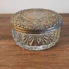 Vintage Glass Powder Jar With Silver Plated Lid Small Chip In Glass