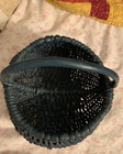 Handwoven Wood Splint Egg Gathering Buttocks Basket Vintage Primitive 9 x9  Blue