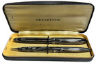 Vtg Sheaffer Fountain Pen Pencil Set W  Box   Striped Black Pearl   1930s-40s