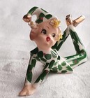 Vintage Lefton Holly Elf Pixie Ceramic Figurine Spaghetti Hair Berry Christmas