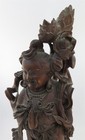 Remarkable Hand Carved Wood Buddha Statue Carrying Lotus Flowers 18  X 8  X 5 