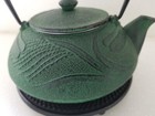 Tetsubin Japanese Green Cast Iron Teapot Kettle Lid Trivet Strainer Signed 18 Oz