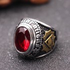 Vintage Red Cz God Eye Satan Ram Masonic Ring Stainless Steel Retro Biker Ring