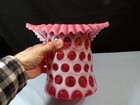 Fenton Cranberry Opalescent Glass Coin Dot Large Hat Shaped Vase