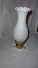 Vtg  Hobnail Milk Glass Electric Table Lamp 1950s Ruffled Globe Top works