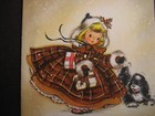 Unused 1950s Vintage Greeting Card Hallmark Christmas Girl W  Brown Coat  Puppy