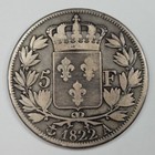1822 France 5 Francs Silver Crown Coin Louis Xviii Restoration Nice  j682