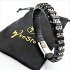 Wsesto Bracelet Black Leather Stainless Steel Magnetic Clasp Men s Bracelet