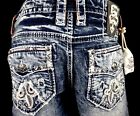  220 Mens Rock Revival  candy Cane Red  Leather Insert Slim Straight 34 X 34