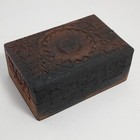 Vintage Hand Carved Wooden Box W  Burnt Wood Surface - Made In India 6 x4 x2 5 