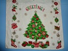 Vintage Linen  greetings  Christmas Tree Holiday Dish Towel Ornaments Stockings