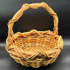 Vtg Heavy Round Woven Wicker Basket Twist Bamboo Handle Natural Honey Brown 14 
