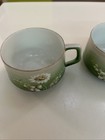 Antique Imperial Russian Kuznetsov Factory Porcelain Cups Green Floral Set 2