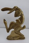 Pr Vintage Solid Brass Art Deco Mcm Style Whimsy Rabbit Bookends