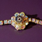 Elks Memorabilia Rhinestone Bracelet Gold Tone Bpoe Aurora Borealis 7 Inch Women