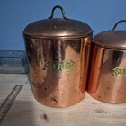 Vintage Copper Kitchen Canister Set Flour Sugar Coffee Tea Rustic Farmhouse