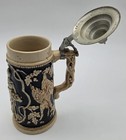 Antique German Beer Stein 1 2l Hunter Hare Cobalt Relief Pewter Lid 8  Germany