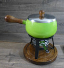 1970  s Mcm Lime Green Enamel Fondue Set Complete With 6 Forks