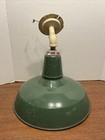 Vtg 14    Green Porcelain Enamel Lamp Shade Industrial Barn Light W Wall Bracket