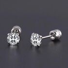 Silver Stud Earrings Surgical Steel Screw Back Cubic Zircon Round For Women Men