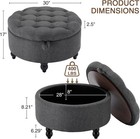 30 Inch Fabric Round Stora Ottoman  Modern Upholstered Tufted Coffee