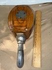 Antique Large Wooden Pulley W Double Brass Wheels