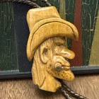 Wood Carved Bolo Tie Cowboy Tall Hat Boots Rope Mullet Cigar Signed 18 
