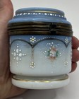 Victorian-19th Century Blue French Opaline Glass Hand Enameled Trinket Box-rare