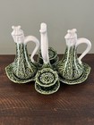 Cabbage Ware Oil Vinegar Cruet Salt   Pepper Stand Caldas Portugal Majolica Rare